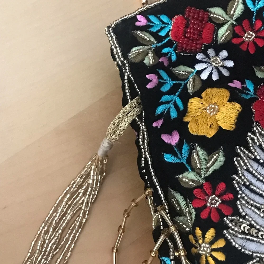 Ramla Embroidery Pouch Bag Womens Black Mumbai Handmade - Picture 9 of 15